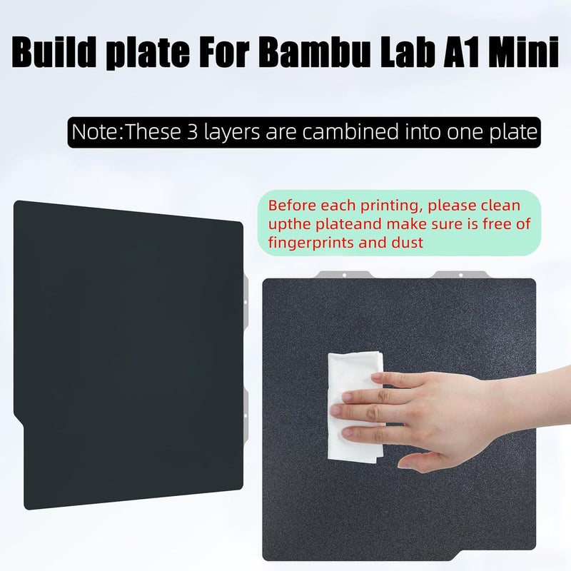 GOMENL Build Plate for Bambu Lab A1 Mini 3D Printer: PEI Build Plate Carbon PET Diamond PEO PEY Plate 3D Printing Accessories Textured Smooth Sheet Bed 184x184mm (Smooth Black PEI+Textured Black PEI) - Image 4